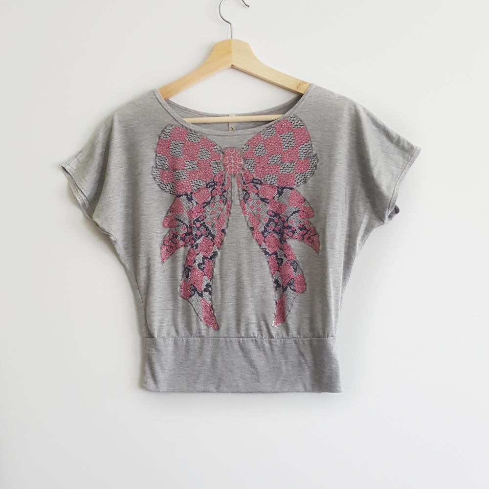 ▪︎Mi Manchi▪︎Girl's  Grey Top Bow Decoration